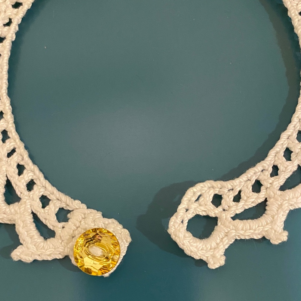Crochet Choker Necklace with Yellow Gem Handmade - Picture 3 of 5